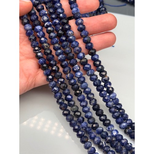 Каменные бусины, Содалит, рондель, огранка, 8х6 мм, длина нити 37 см