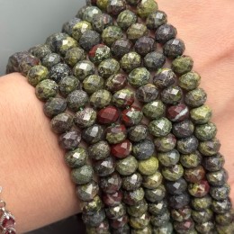 Каменные бусины, Гелиотроп, (Яшма "кровавая"), рондель, огранка, 8х6 мм, длина нити 36 см