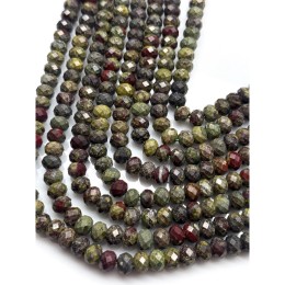 Каменные бусины, Гелиотроп, (Яшма "кровавая"), рондель, огранка, 8х6 мм, длина нити 36 см