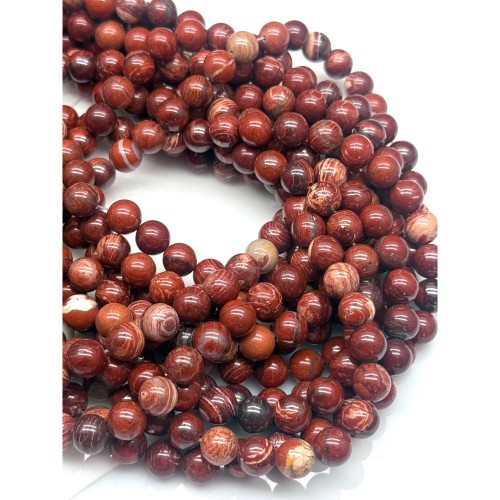 Каменные бусины, Яшма красная, шарик гладкий, 8-8,5 мм, длина нити 38 см