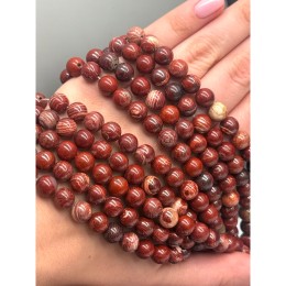 Каменные бусины, Яшма красная, шарик гладкий, 8-8,5 мм, длина нити 38 см