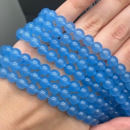 Каменные бусины, Халцедон, голубой, светлый, тонированный, шарик гладкий, 8 мм, длина нити 37 см
