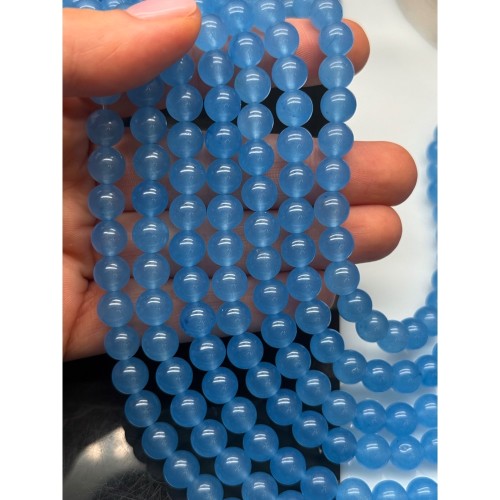 Каменные бусины, Халцедон, голубой, светлый, тонированный, шарик гладкий, 8 мм, длина нити 37 см