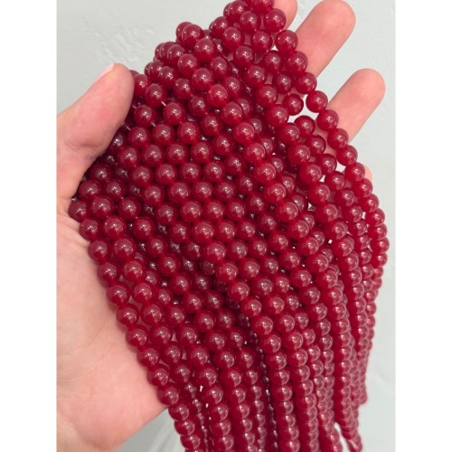 Каменные бусины, Халцедон, красный, тонированный, шарик гладкий, 8 мм, длина нити 37 см