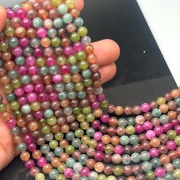 Каменные бусины, Халцедон, микс цветов, тонированный, шарик гладкий, 6 мм, длина нити 38 см