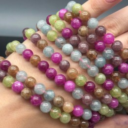 Каменные бусины, Халцедон, микс цветов, тонированный, шарик гладкий, 8 мм, длина нити 38 см