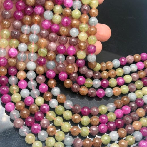 Каменные бусины, Халцедон, микс цветов, тонированный, шарик гладкий, 8 мм, длина нити 38 см