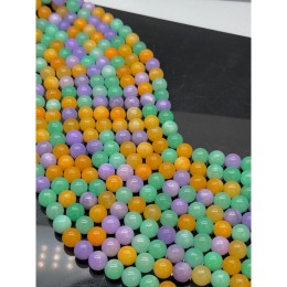 Каменные бусины, Халцедон, микс цветов, тонированный, шарик гладкий, 10 мм, длина нити 37 см