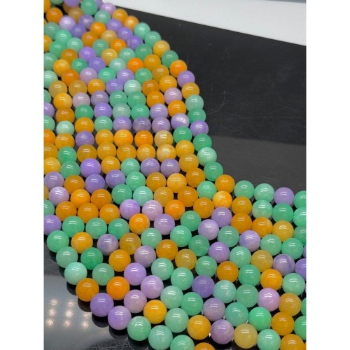 Каменные бусины, Халцедон, микс цветов, тонированный, шарик гладкий, 10 мм, длина нити 37 см