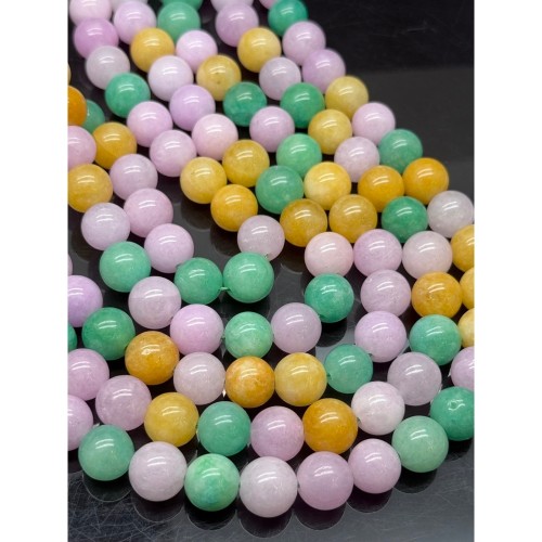 Каменные бусины, Халцедон, микс цветов, тонированный, шарик гладкий, 12 мм, длина нити 37 см