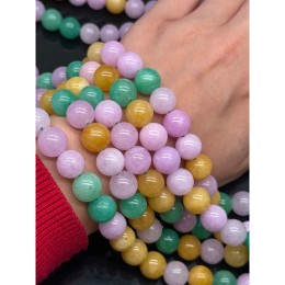 Каменные бусины, Халцедон, микс цветов, тонированный, шарик гладкий, 12 мм, длина нити 37 см