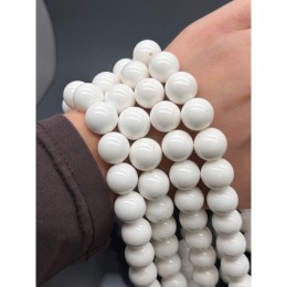 Каменные бусины, Тридакна, белый цвет, шарик гладкий, 13,8-14 мм, длина нити 38 см