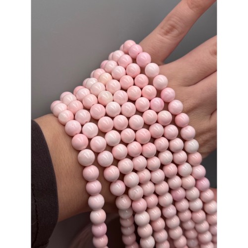 Каменные бусины, Тридакна, розовый цвет, облагороженный, шарик гладкий, 10 мм, длина нити 38 см