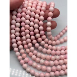 Каменные бусины, Тридакна, розовый цвет, облагороженный, шарик гладкий, 10 мм, длина нити 38 см