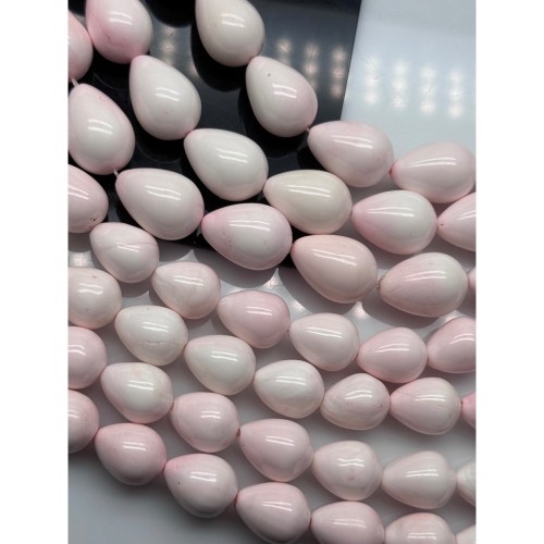 Каменные бусины, Тридакна, розовый цвет, облагороженный, капля, размер 15х12 мм, длина нити 38 см