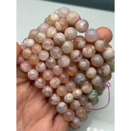 Каменные бусины, Агат Сакура, шарик гладкий, 10,5 мм, длина нити 19 см