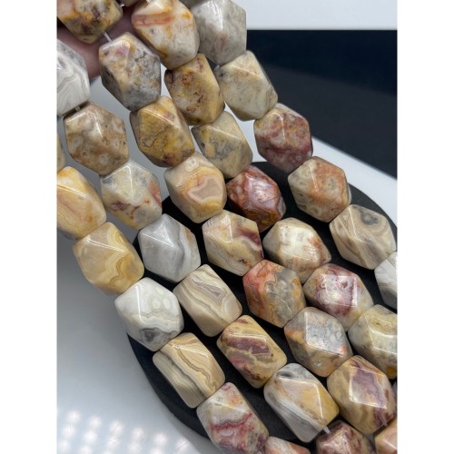 Каменные бусины, Агат кружевной, (Crazy Agate), огранка, фриформы, размер ~18х13 мм, длина нити 20 см