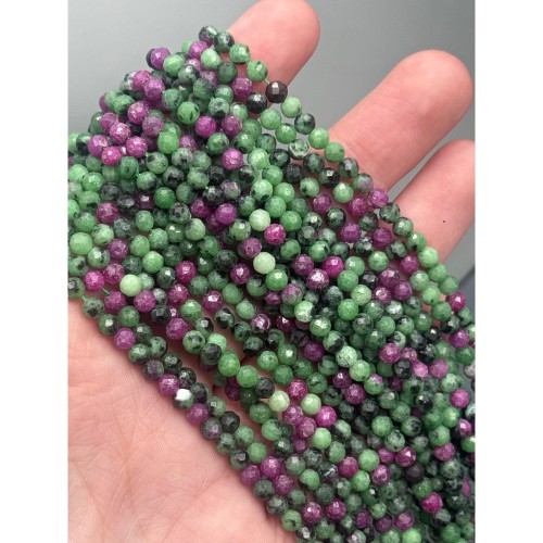 Каменные бусины, Рубицоизит, люкс, шарик огранка 4 мм, длина нити 38 см