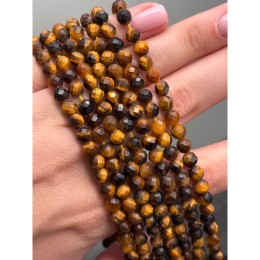 Каменные бусины, Тигровый глаз, шарик огранка, 5,8-6 мм, длина нити 38 см