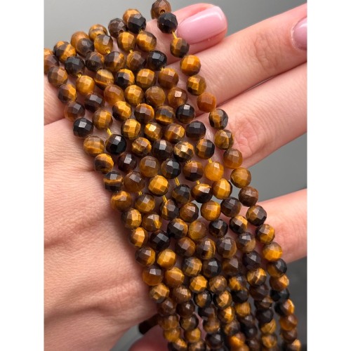 Каменные бусины, Тигровый глаз, шарик огранка, 5,8-6 мм, длина нити 38 см