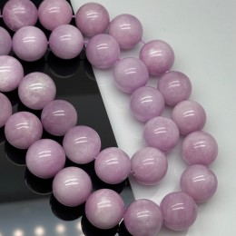 Каменные бусины, Кунцит, люкс, шарик гладкий 14 мм, длина нити 19 см