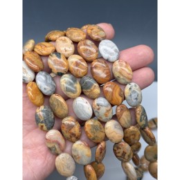 Каменные бусины, Агат кружевной, (Crazy Agate), плоский овал, размер ~18х13 мм, длина нити 40 см