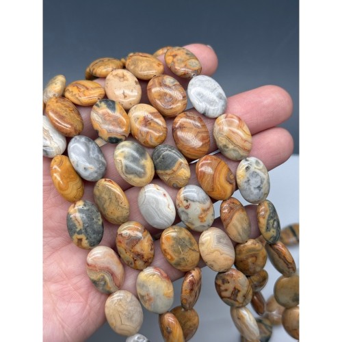 Каменные бусины, Агат кружевной, (Crazy Agate), плоский овал, размер ~18х13 мм, длина нити 40 см