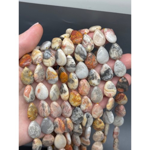 Каменные бусины, Агат кружевной, (Crazy Agate), плоская капля, размер ~18х13 мм, длина нити 39 см