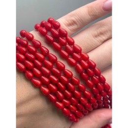 Каменные бусины, Коралл, капля, красный, тонированный, люкс, 9х6 мм, длина нити 39 см