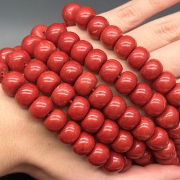 Каменные бусины, Коралл, красный, тонированный, люкс, фриформы, шайба, размер ~14х10 мм, длина нити 19 см