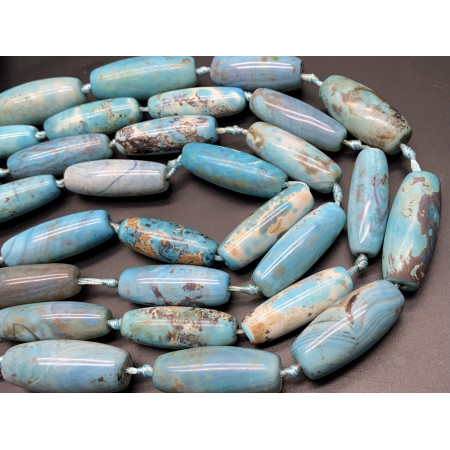 Каменные бусины, Дзи природные, Агат тонированный, голубой, люкс, 38-40 х 12-16 мм, 8 штук на нити