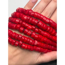 Каменные бусины, Коралл, красный, тонированный, фриформы, шайба, размер ~13х5 мм, длина нити 40 см