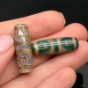 Бусина Дзи "605", 6 сердец Будды, Агат, зелёный, тонированный, состаренный, кракле, 30х10 мм, цена за 1 шт.