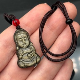 Подвеска, Обсидиан золотой, люкс, Будда, бусина резная, размер 32х16 мм, цена за 1 шт.