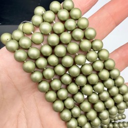 Жемчуг Майорка, искусственный, зеленый (оливковый, хаки), матовый, шарик гладкий, 8 мм, длина нити 39-40 см