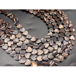Каменные бусины, Перламутр шоколадный, тонированный, сердечки, 8х3 мм, длина нити 38 см