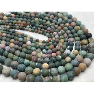 Каменные бусины, Яшма, зелёная, индийская, матовая, шарик гладкий 12 мм, длина нити 38 см