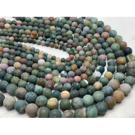 Каменные бусины, Яшма, зелёная, индийская, матовая, шарик гладкий 10 мм, длина нити 38 см арт. 16291