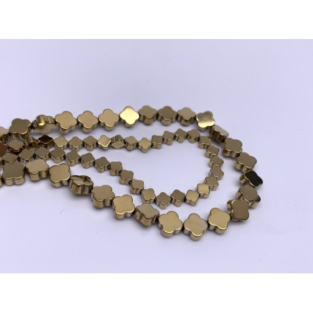 Каменные бусины, Гематит синтетический, золото, клевер, размер 6 мм, нить 38 см