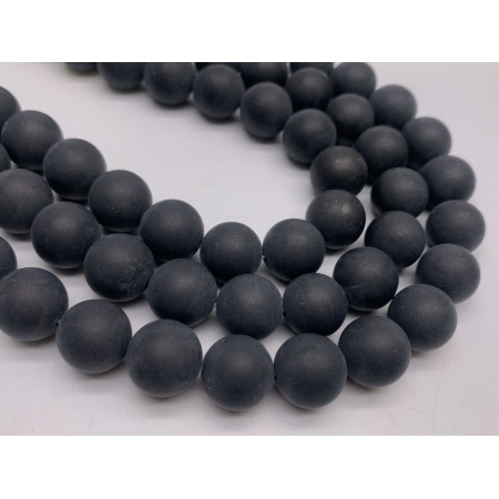 Каменные бусины, Агат, чёрный, тонированный, матовый, шарик гладкий, 14 мм, длина нити 38 см