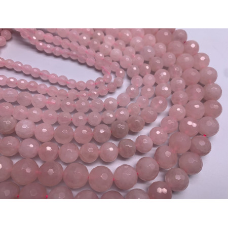 Каменные бусины, Розовый кварц, шарик, лёгкая огранка, 6 мм, длина нити 38 см