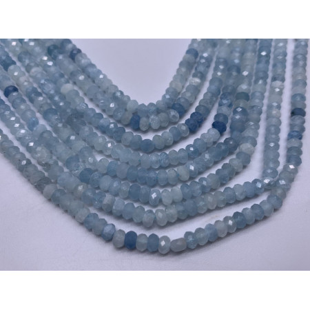 Каменные бусины, Аквамарин, Голубой берилл, рондель огранка, 4х3 мм, длина нити 38 см