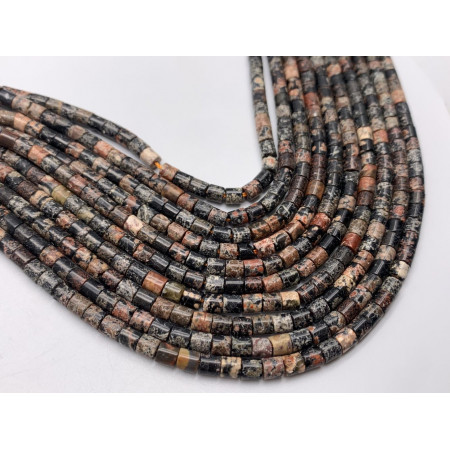 Каменные бусины, Риолит, леопардовая Яшма, трубочки, 3,5х3,5 мм, длина нити 38 см