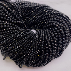 Каменные бусины, Турмалин черный, Шерл, шарик, огранка, 3 мм, длина нити 38 см