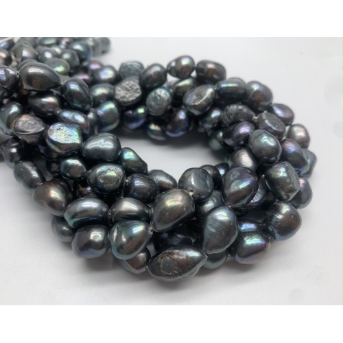 Каменные бусины, Жемчуг, чёрно-зелёный, фриформы, 10 - 11 мм, длина нити 38 см