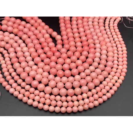 Каменные бусины, Коралл, розовый, шарик гладкий, 5,7 мм, длина нити 38 см