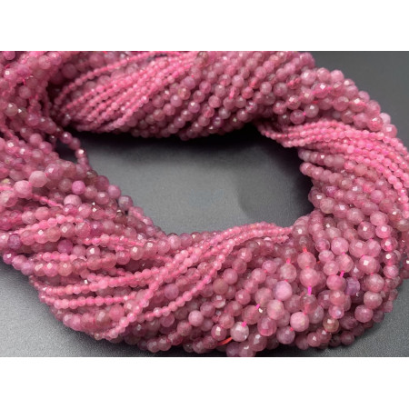 Каменные бусины, Турмалин розовый, Рубеллит, шарик огранка, 4 мм, длина нити 38 см