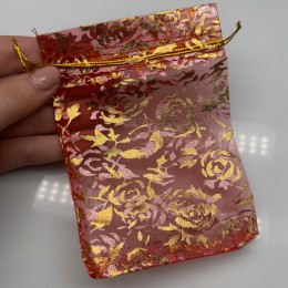 Мешочки, органза, с узором, 100 шт, размер 10х14 см, цвет красный
