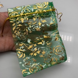 Мешочки, органза, с узором, 100 шт, размер 10х14 см, цвет зеленый, цена за упаковку