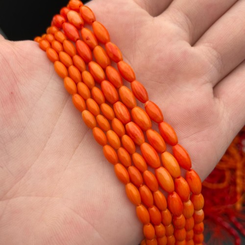 Каменные бусины, Коралл, рис, оранжевый, тонированный, 6 х 3 мм, длина нити 38 см